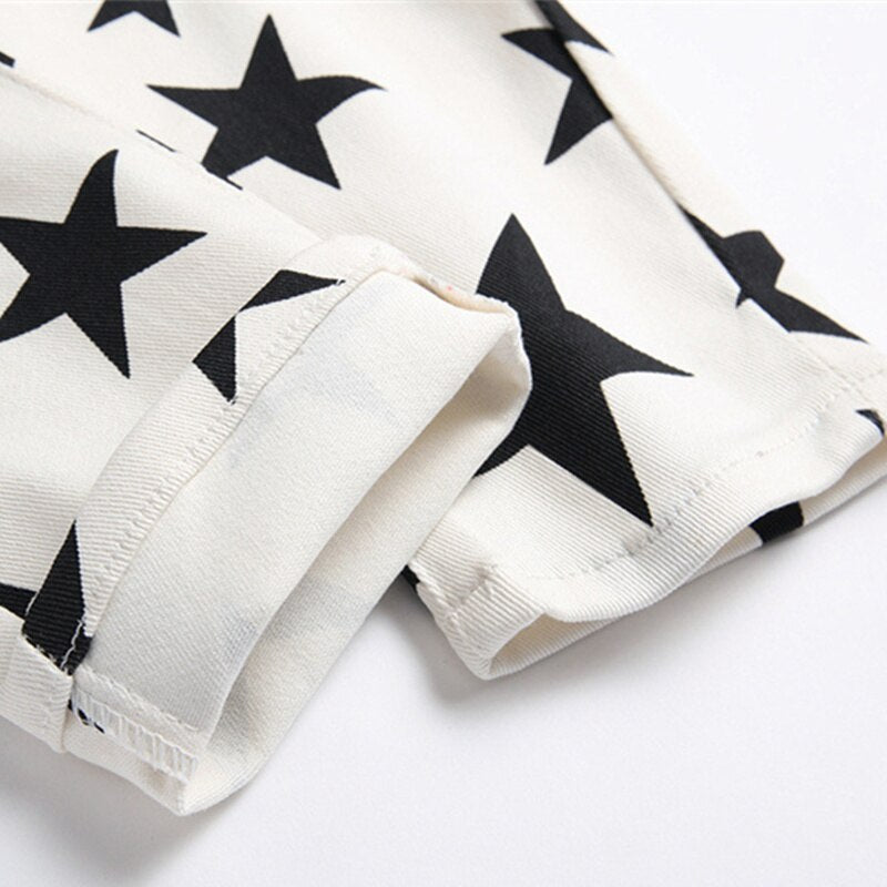 New European 5-pointed Star Digital Printed Jeans Men Slim Body Flower Trousers Fashion Stretch Pencil Pants Casual Cllothing