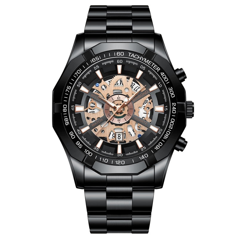 Mens Watches Top Brand Luxury Stainless Steel Waterproof Hollow Out Blue Big Male Wristwatches