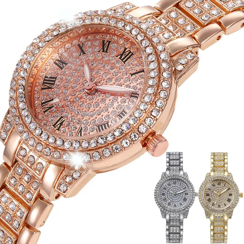 Watch Full Diamond Top Luxury Brand Quartz Steel Watches Elegant Zircon Crystal Fashion Wristwatch Clock