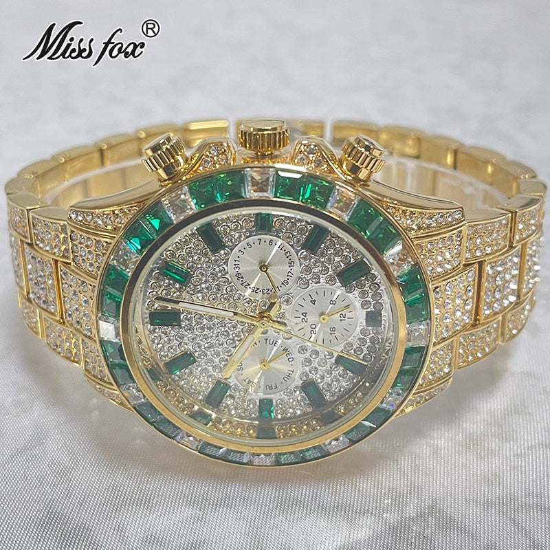Luxury Brand Gold Watches Men Fashion Rainbow Diamond Waterproof Smart Watch Full Steel Sports Clocks