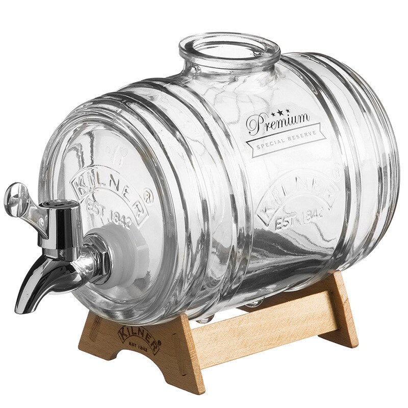 Glass Wine Barrel With Tap Bottle Whiskey Wine Decanter with Stopper Seal Champagne Vodka Glasses Set Bar Transparent Cocktail
