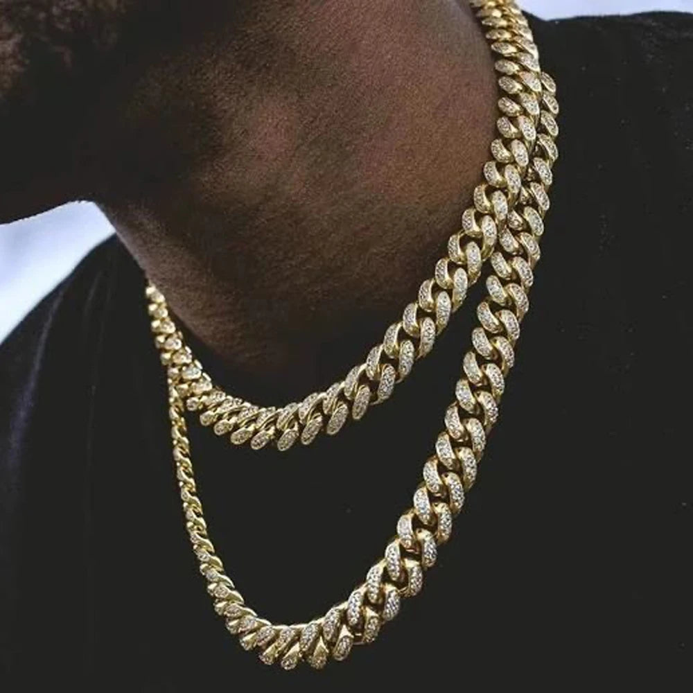 Rhinestones Prong Cuban Link Chain 2 Row Crystal Curb Cuban Chain 13/14/20MM