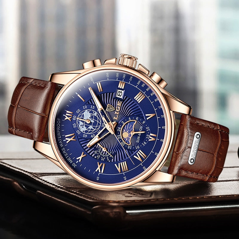 Top Brand Luxury Casual Leather Quartz Watch Business Clock Male Sport Waterproof Date Chronograph