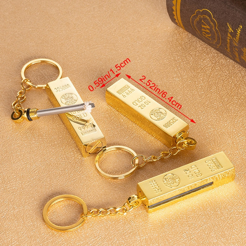 Gold Bar Ten Thousand Matches Creative Portable Pendant Refillable Metal Kerosene Lighter Multi-Functional Keychain