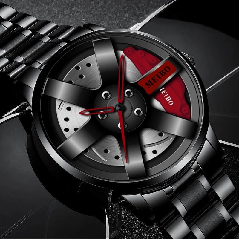 Fashion Mens Car Wheel Watches Luxury Stainless Steel Waterproof Watch for Men Quartz Wrist Watches Male Clock
