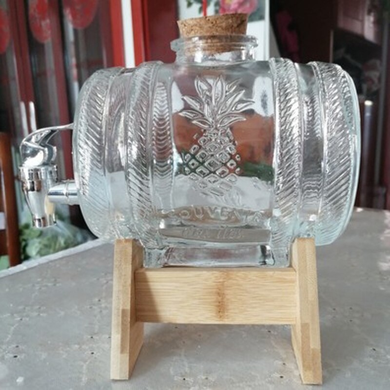 Glass Wine Barrel With Tap Bottle Whiskey Wine Decanter with Stopper Seal Champagne Vodka Glasses Set Bar Transparent Cocktail