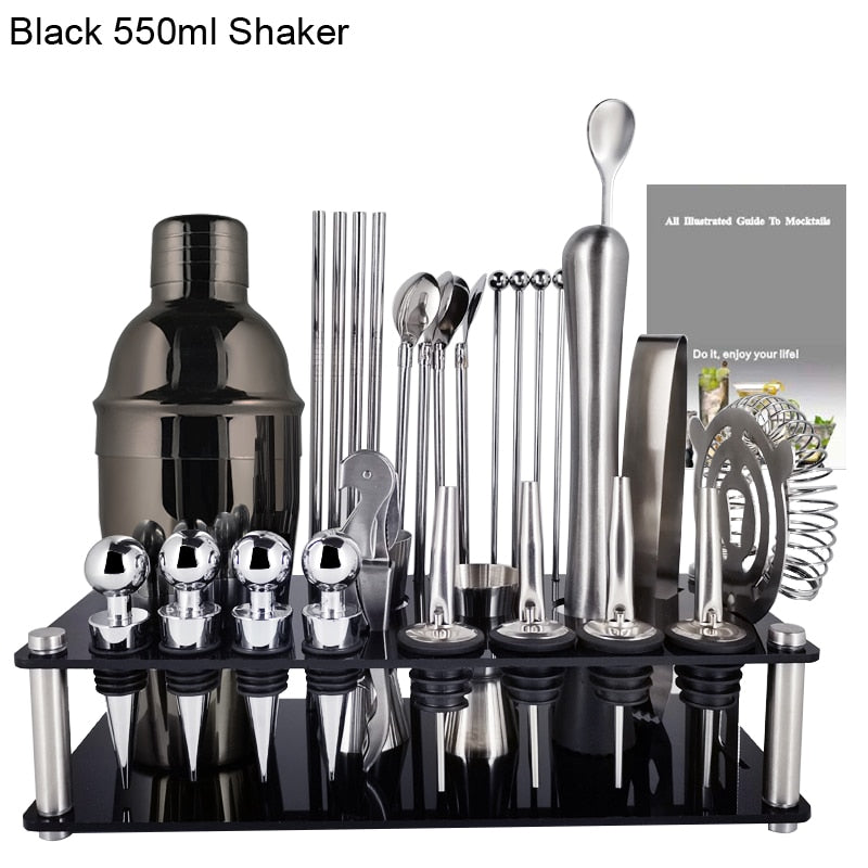 Cocktail Shaker Set with Stainless Steel Rotating Stand, Bar Tool for Gift, Experience for Drink Mixing
