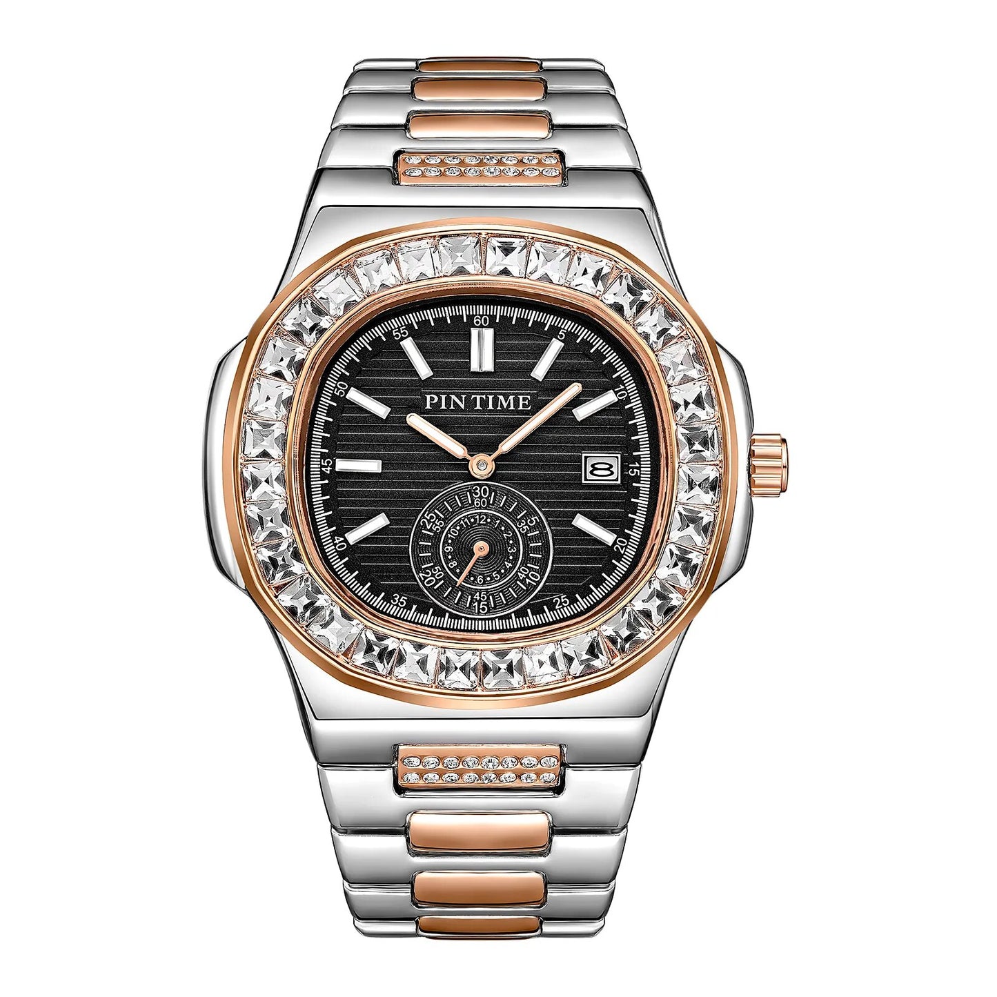 Men's Watches Stainless Steel Strap Fashion Quartz Wristwatch Waterproof 30M Shiny Zircon Case Business Male Clock