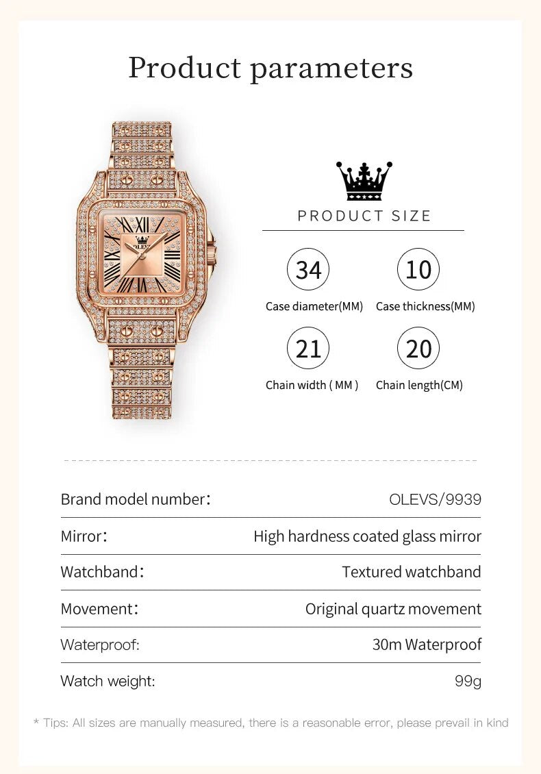 Watch for Women All Diamond Luxury Waterproof Stainless steel Rose Gold Elegant Original Women's Quartz Watch