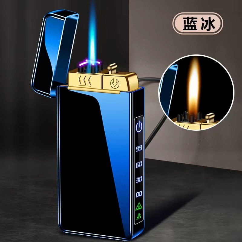 2023 New Windproof Metal USB Lighter Torch Lighter Jet Dual Plasma Arc Lighter Gas Electric Butane Chargeable Pipe Cigar Lighter