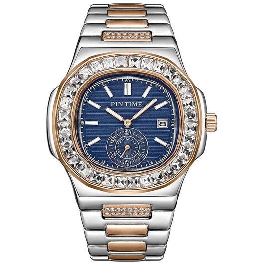 Men's Watches Stainless Steel Strap Fashion Quartz Wristwatch Waterproof 30M Shiny Zircon Case Business Male Clock