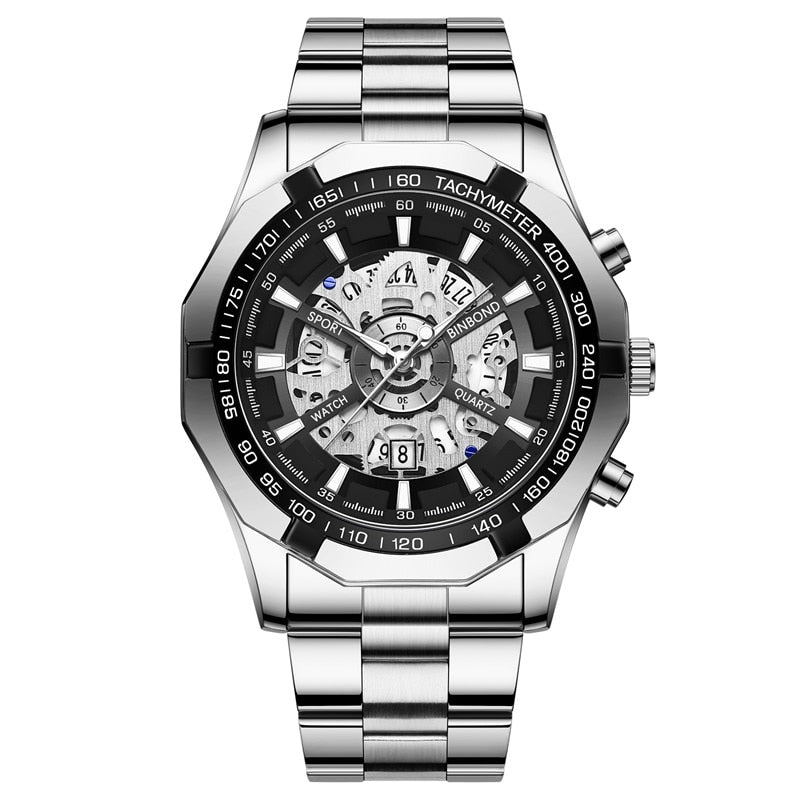 Mens Watches Top Brand Luxury Stainless Steel Waterproof Hollow Out Blue Big Male Wristwatches