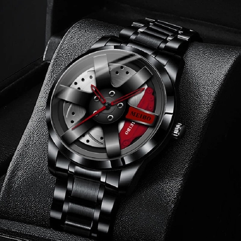Fashion Mens Car Wheel Watches Luxury Stainless Steel Waterproof Watch for Men Quartz Wrist Watches Male Clock