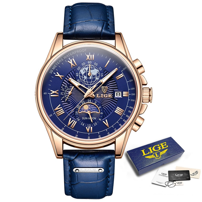 Top Brand Luxury Casual Leather Quartz Watch Business Clock Male Sport Waterproof Date Chronograph