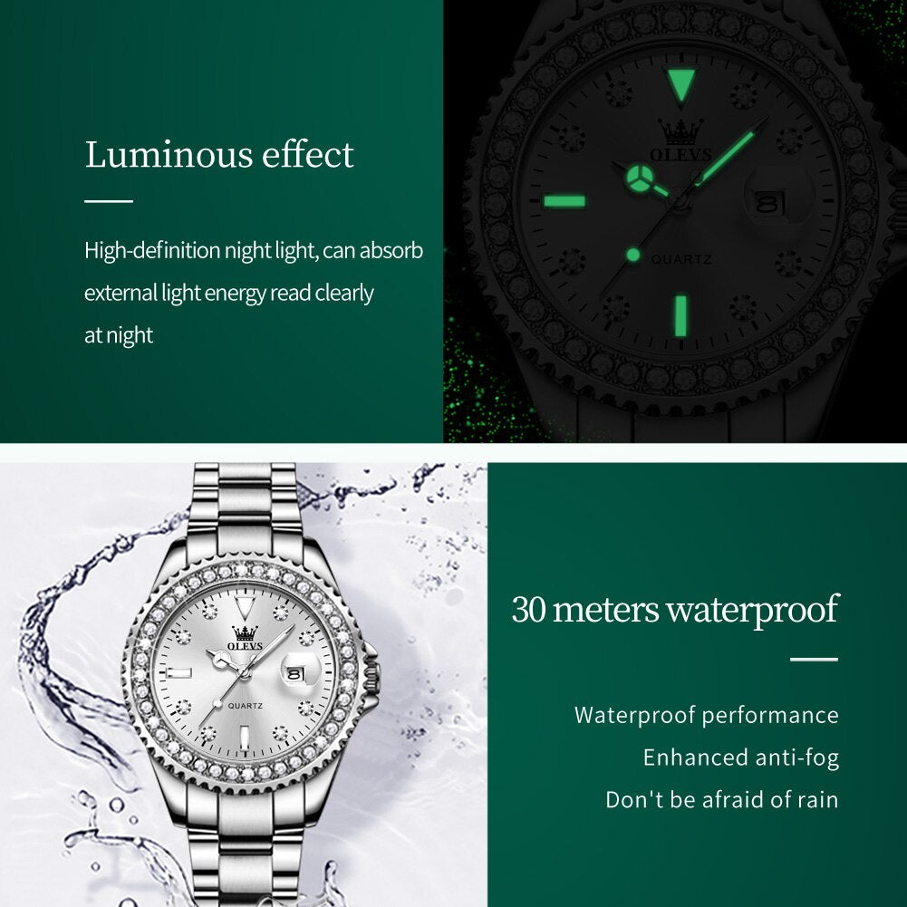 Original Diamond Dial Quartz Watch for Women Fashion Ladies Watches Stainless Steel Waterproof Luminous Women's Wristwatch