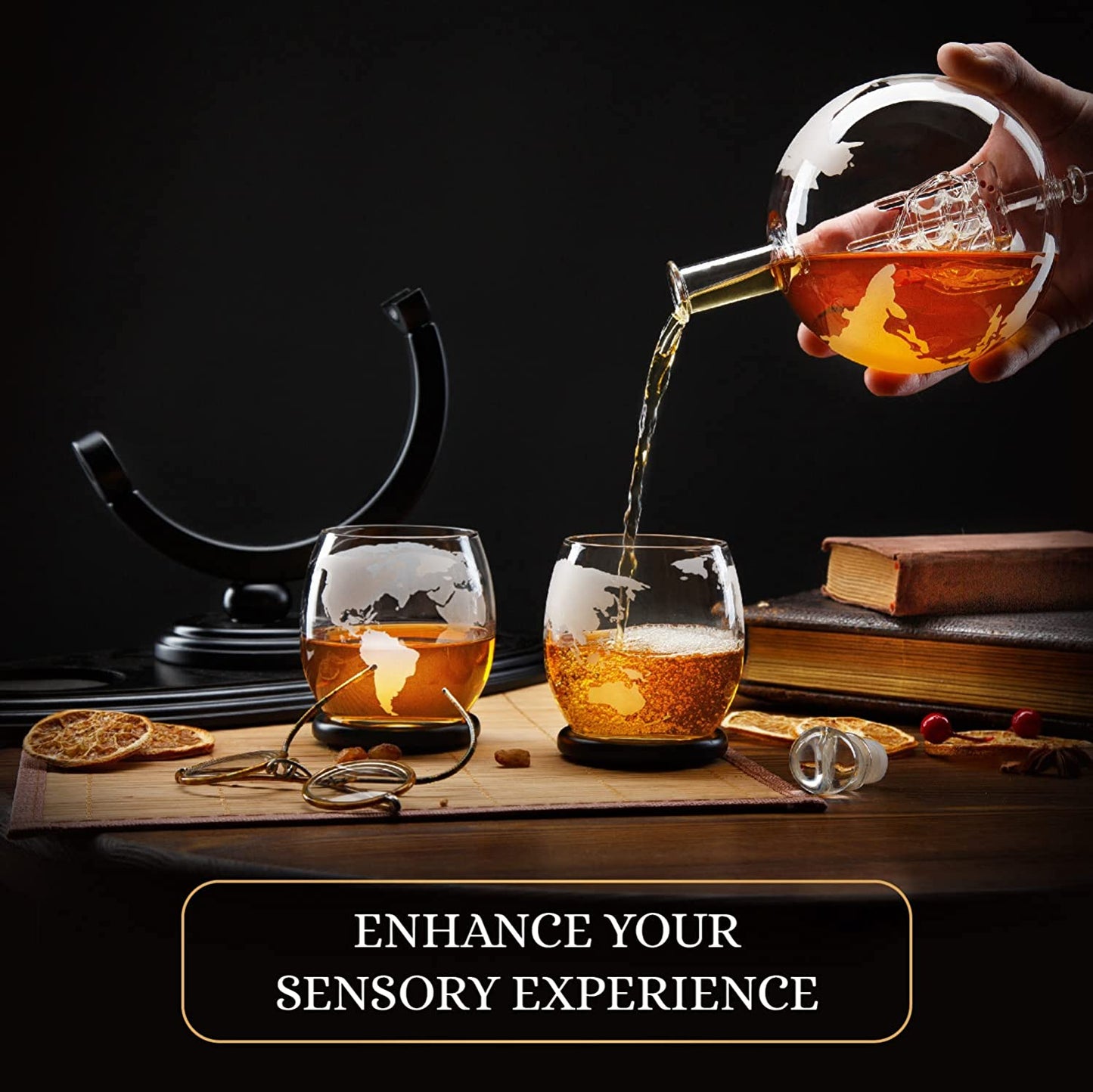 Globe Whiskey Decanter Gift Set Handmade Home Bar Decor Airtight Liquor Dispense Gift for Men Dad Boyfriend Husband 850 ML