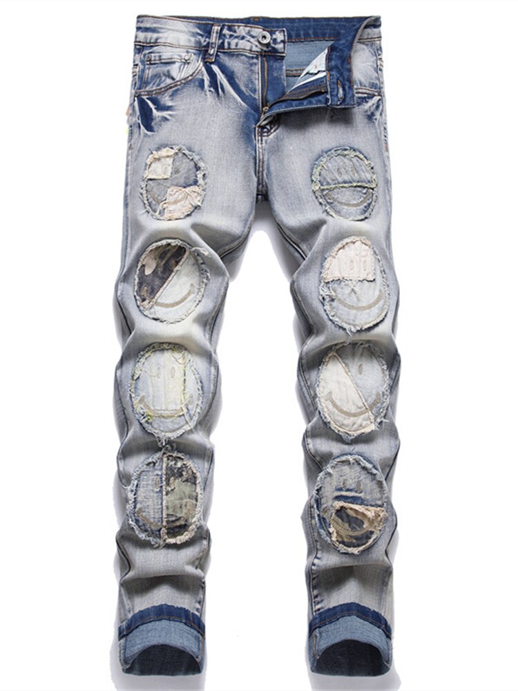 New Jeans Fashion Stick Fabric Mid-Waist Slim Slacks Hip Hop Biker