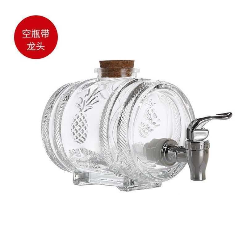 Glass Wine Barrel With Tap Bottle Whiskey Wine Decanter with Stopper Seal Champagne Vodka Glasses Set Bar Transparent Cocktail