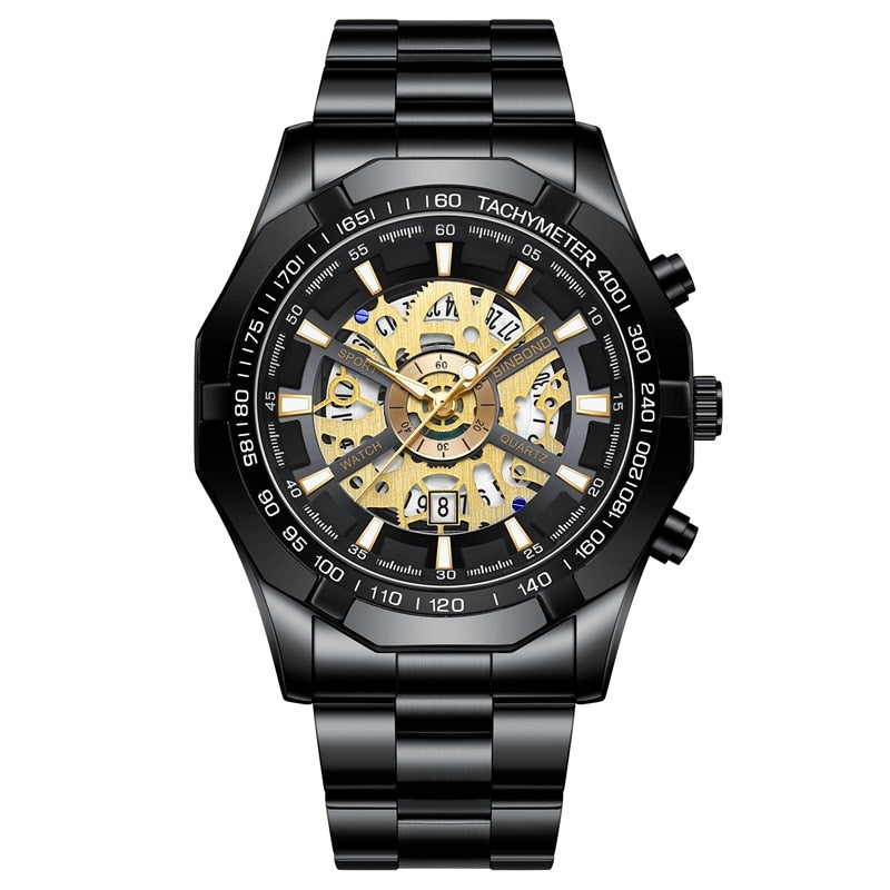 Mens Watches Top Brand Luxury Stainless Steel Waterproof Hollow Out Blue Big Male Wristwatches