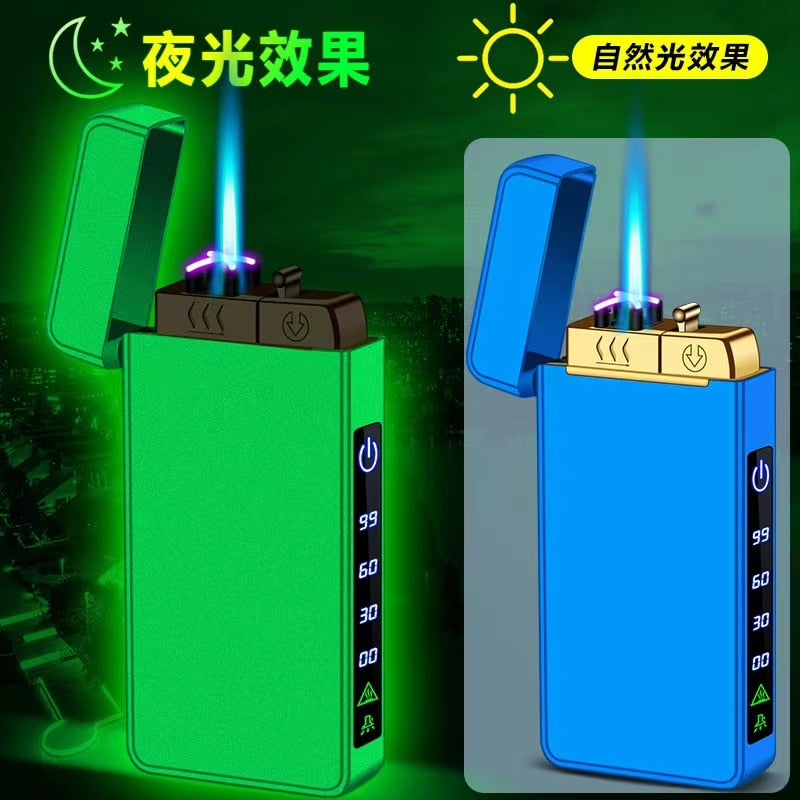 2023 New Windproof Metal USB Lighter Torch Lighter Jet Dual Plasma Arc Lighter Gas Electric Butane Chargeable Pipe Cigar Lighter