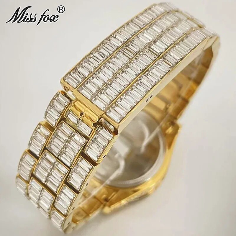Fashion Luxury 18K Gold Watch For Men Iced Out Waterproof Wrist Watches Full Diamond Clocks Male Gift Reloj Hombre