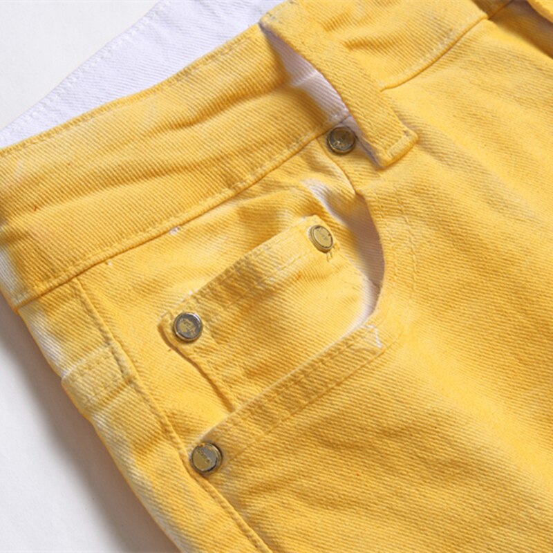 New 2023 Summer Street Personality Fashion Hand-Painted Jeans Men Mid-Waist Elastic Slim Pencil Pants Match Color Casual Pants