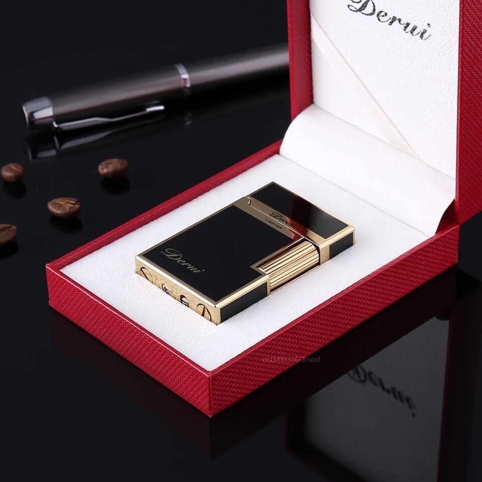 Genuine Steel Tone Loud Lighter Gas Inflatable Open Flame Metal Side Sliding Cigarette Lighter for Boyfriend Husband Gift Box
