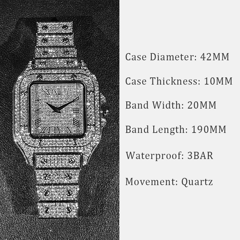 Ice Out Luxury Full Diamond Quartz Watches For Men or Women Classic Stylish Waterproof Watch