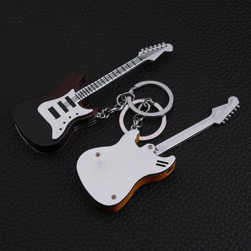 Refillable Butane Gas Lighter Mini Guitar Shape Open Flame Cigarette Lighter Key Chain Creative Portable Trendy Men's Collection