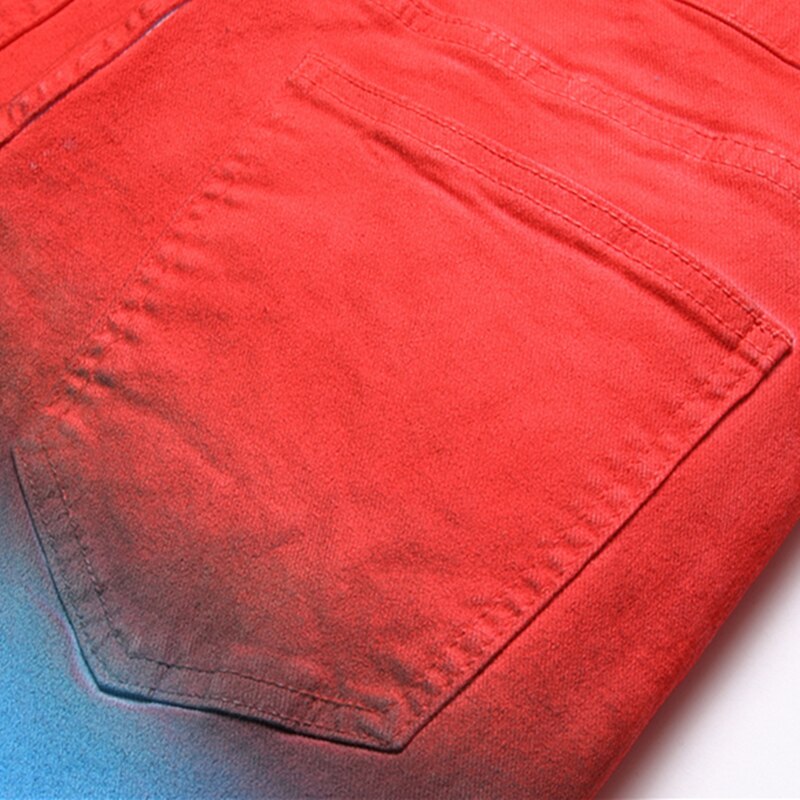 Summer New Colorful Match Color Jeans Men Mid-Waist Elastic Slim Pants Street Personality Fashion Casual Clothing