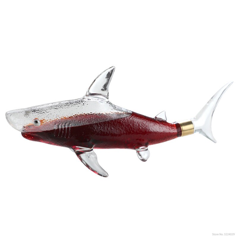 Novelty 1000ML shark shaped design barware whiskey decanter with 4 Pcs old fashioned whiskey glass and wooden base