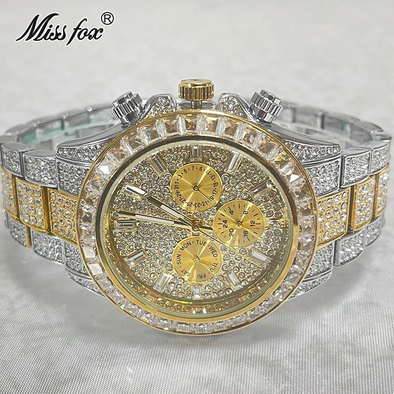 Luxury Brand Gold Watches Men Fashion Rainbow Diamond Waterproof Smart Watch Full Steel Sports Clocks