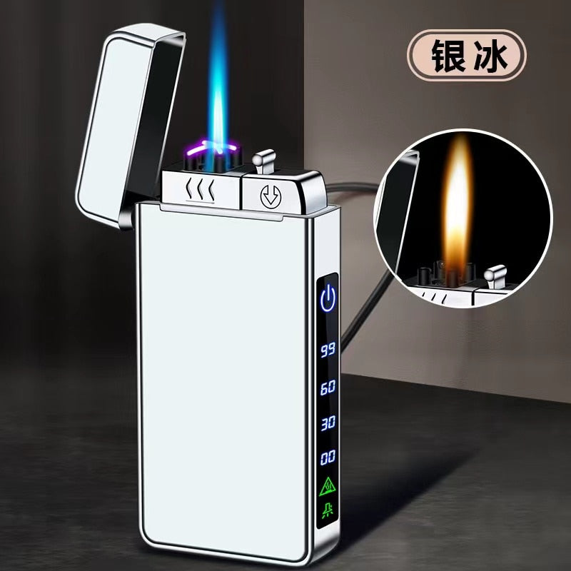 2023 New Windproof Metal USB Lighter Torch Lighter Jet Dual Plasma Arc Lighter Gas Electric Butane Chargeable Pipe Cigar Lighter