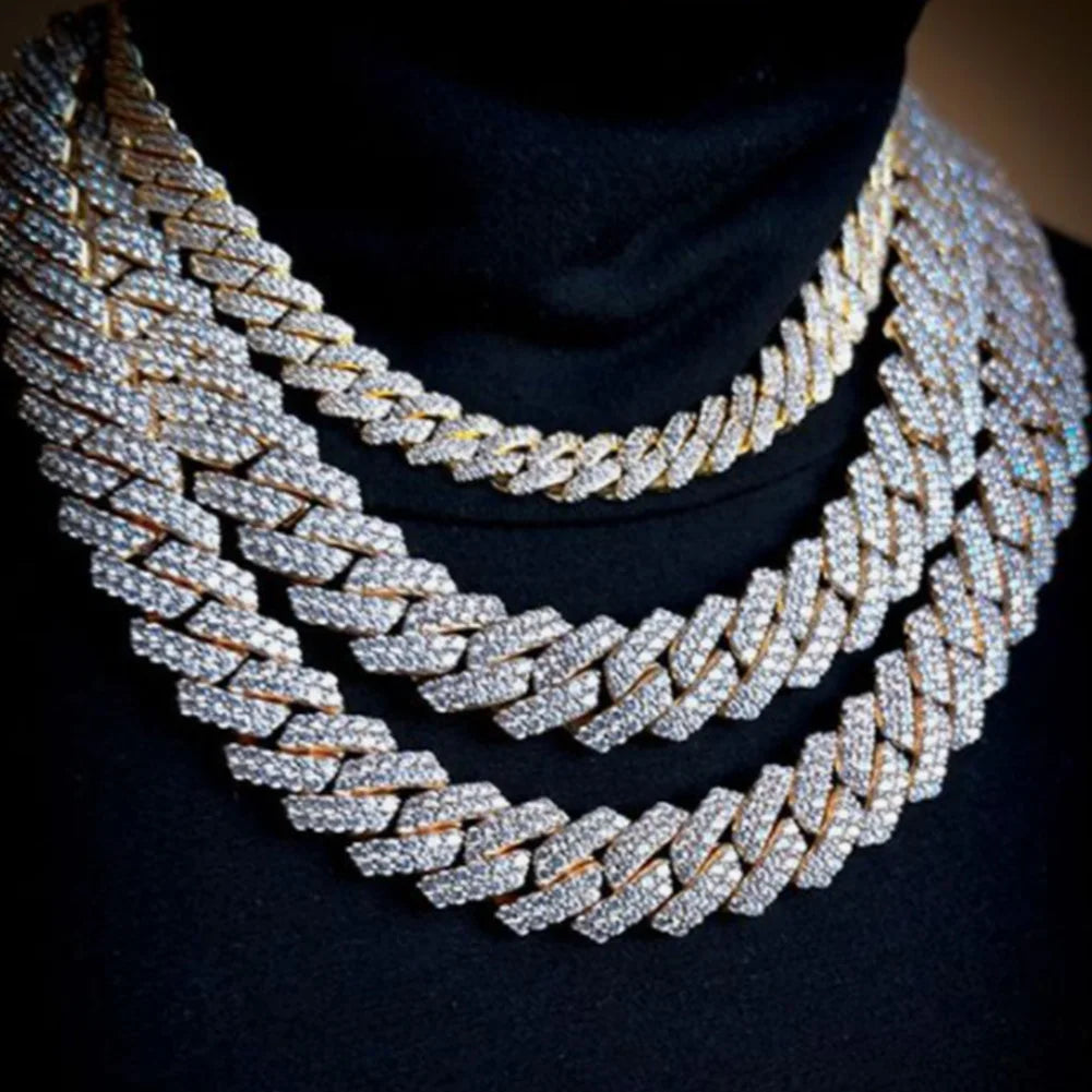 Rhinestones Prong Cuban Link Chain 2 Row Crystal Curb Cuban Chain 13/14/20MM