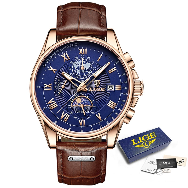 Top Brand Luxury Casual Leather Quartz Watch Business Clock Male Sport Waterproof Date Chronograph
