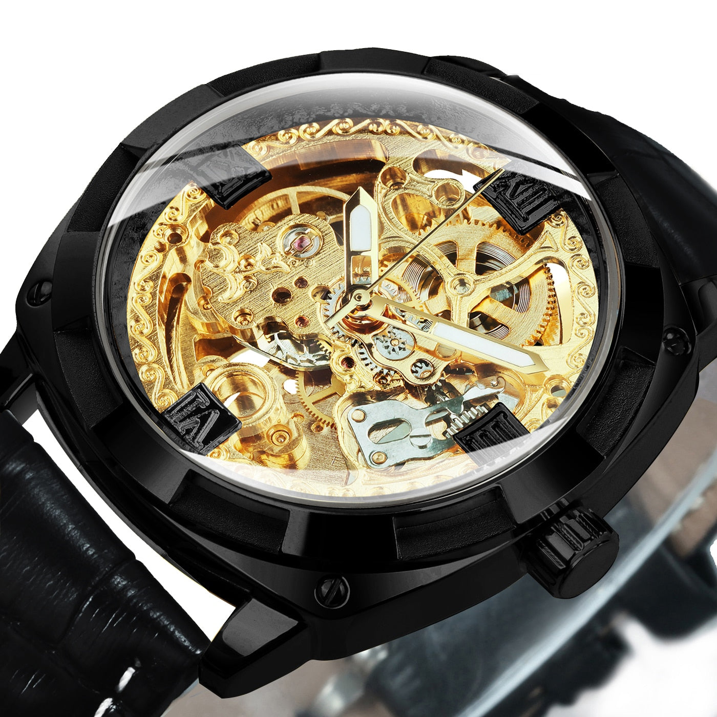 Transparent Skeleton Watch for Men Mechanical Automatic Mens Watches Top Brand Luxury Design Fashion Engraving