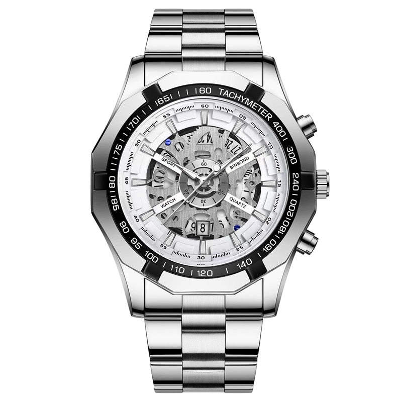 Mens Watches Top Brand Luxury Stainless Steel Waterproof Hollow Out Blue Big Male Wristwatches