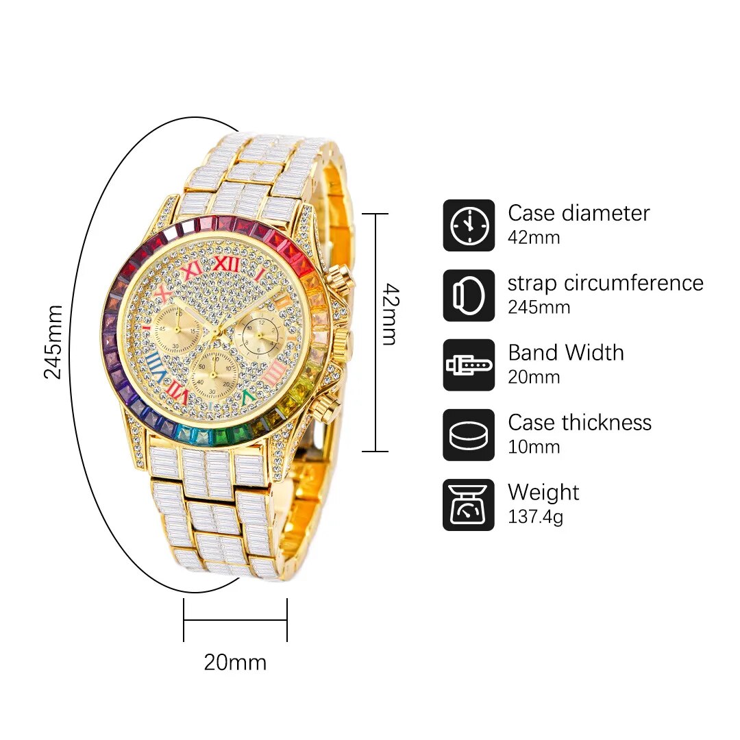 Fashion Luxury 18K Gold Watch For Men Iced Out Waterproof Wrist Watches Full Diamond Clocks Male Gift Reloj Hombre
