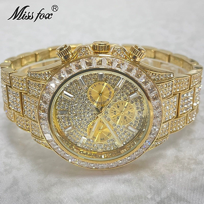 Luxury Brand Gold Watches Men Fashion Rainbow Diamond Waterproof Smart Watch Full Steel Sports Clocks