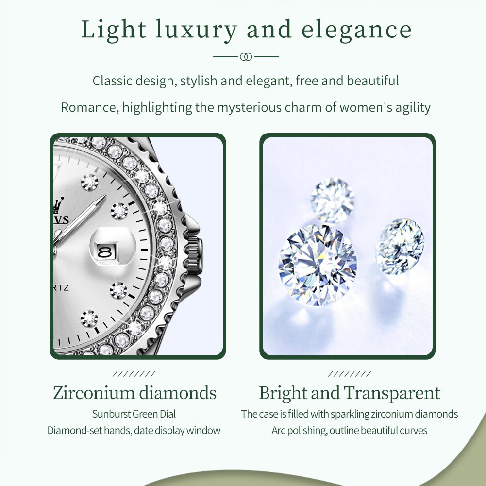 Original Diamond Dial Quartz Watch for Women Fashion Ladies Watches Stainless Steel Waterproof Luminous Women's Wristwatch