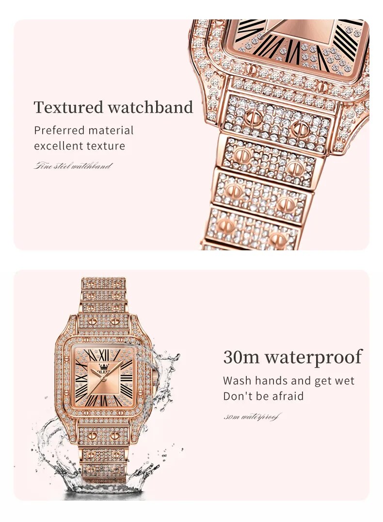 Watch for Women All Diamond Luxury Waterproof Stainless steel Rose Gold Elegant Original Women's Quartz Watch