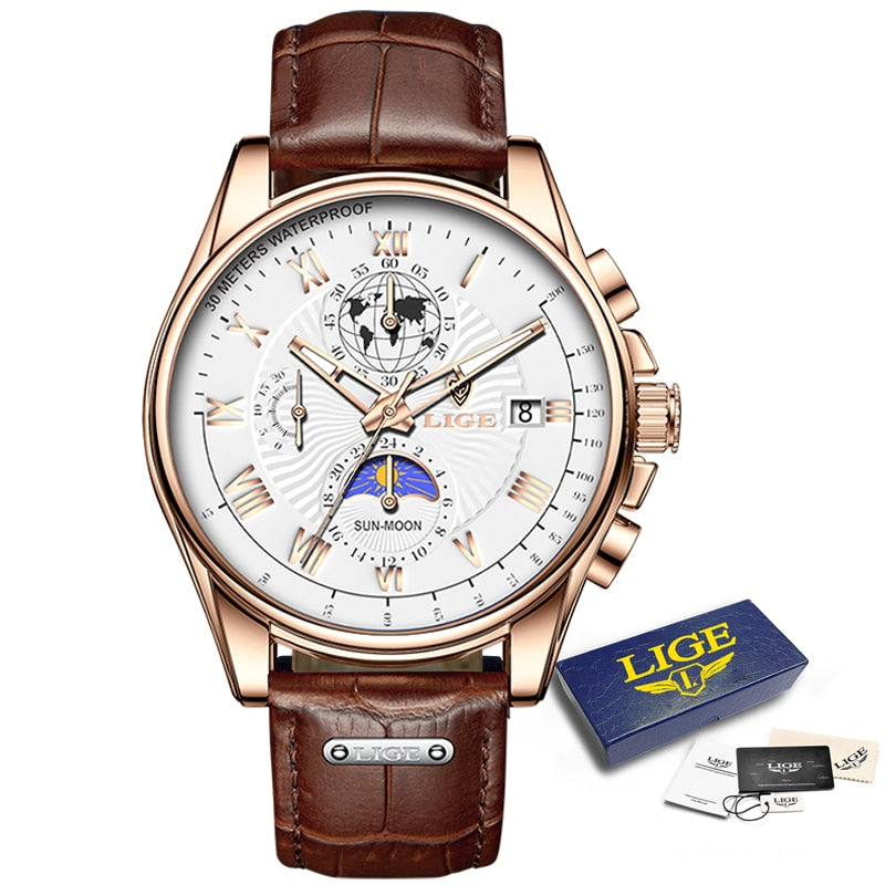 Top Brand Luxury Casual Leather Quartz Watch Business Clock Male Sport Waterproof Date Chronograph