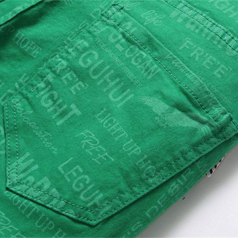 New Summer Street Men Jeans Digital Print Green Slim Trousers Mid-Waist Casual Hip Hop Clothing