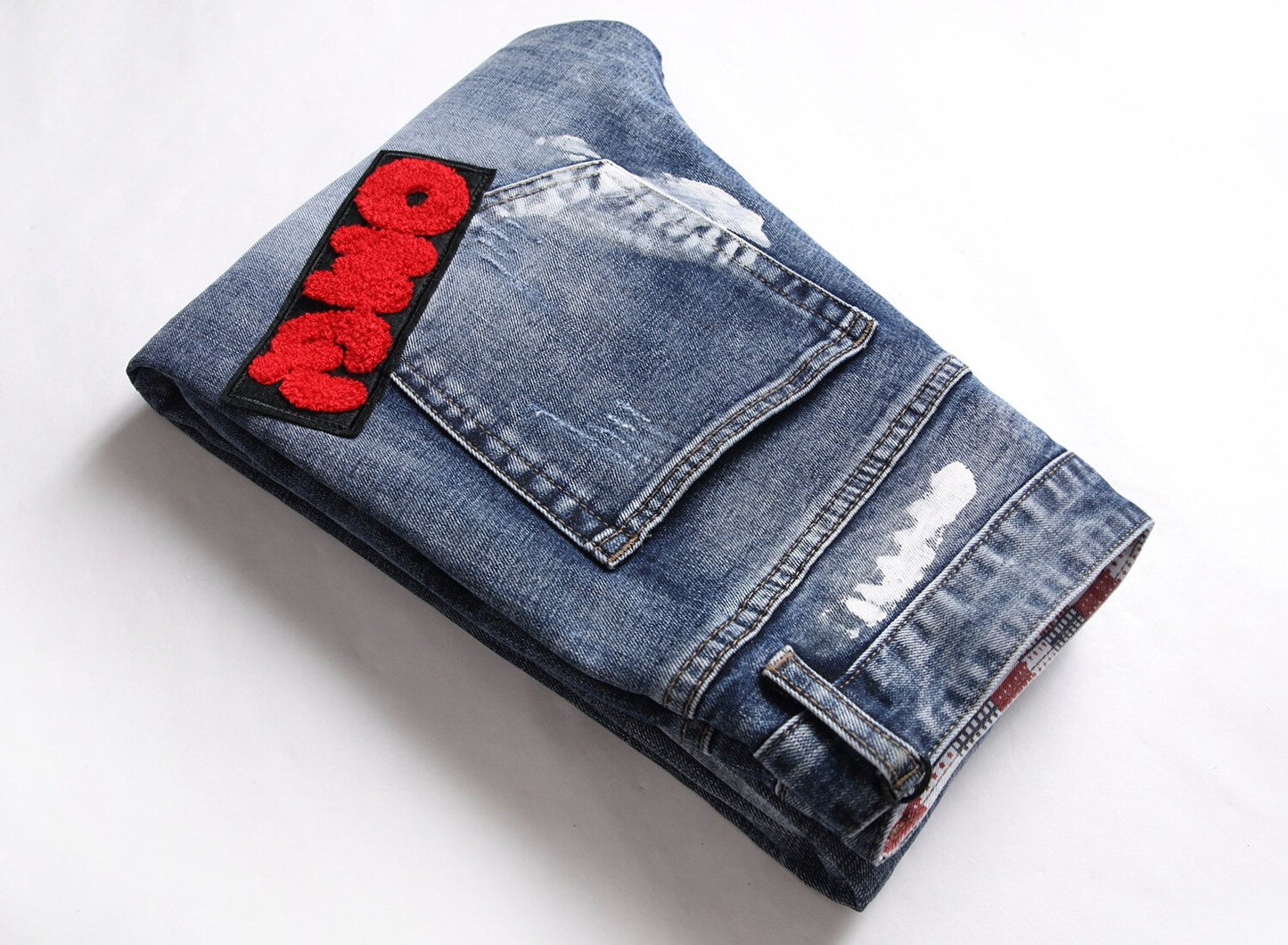 High Quality Men’s Stretch Slim Jeans,Light Luxury Skull Embroidery Decorating Jeans,White Oil Paint Stylish Sexy Street Jeans;