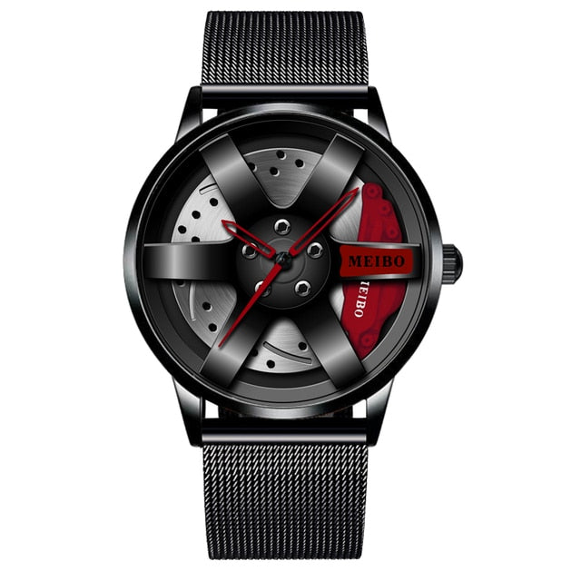 Fashion Mens Car Wheel Watches Luxury Stainless Steel Waterproof Watch for Men Quartz Wrist Watches Male Clock