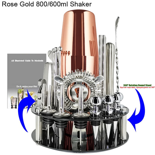 Cocktail Shaker Set with Stainless Steel Rotating Stand, Bar Tool for Gift, Experience for Drink Mixing