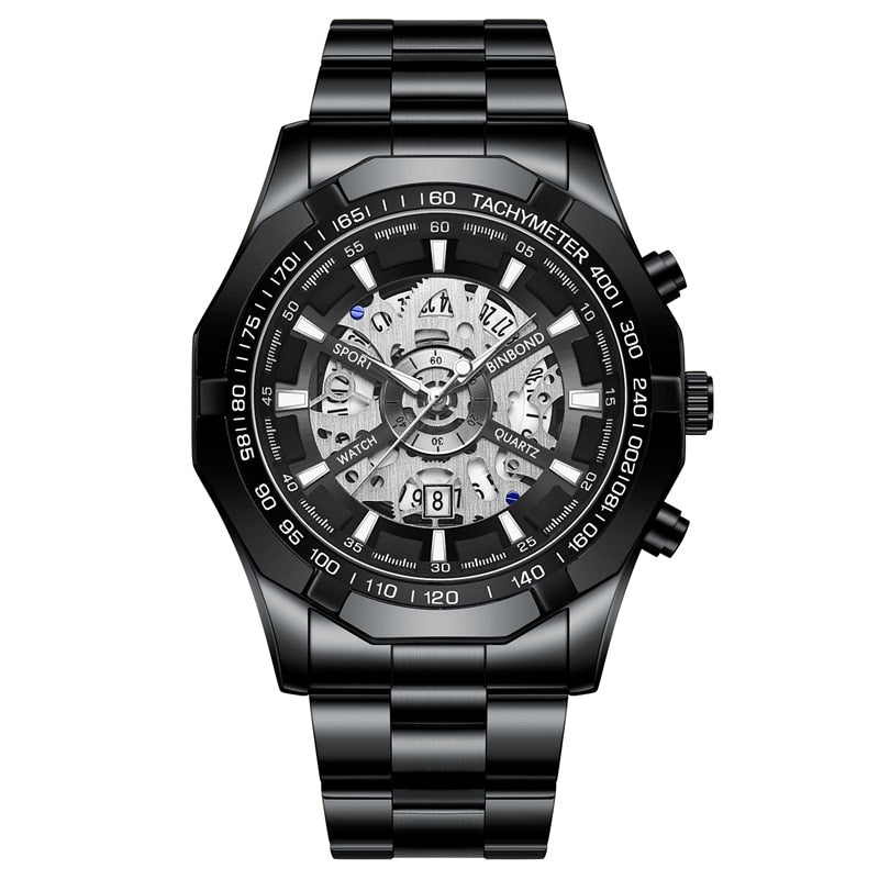 Mens Watches Top Brand Luxury Stainless Steel Waterproof Hollow Out Blue Big Male Wristwatches