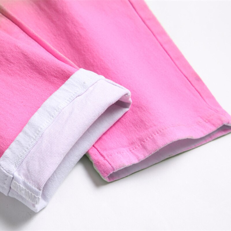 Summer New Colorful Match Color Jeans Men Mid-Waist Elastic Slim Pants Street Personality Fashion Casual Clothing