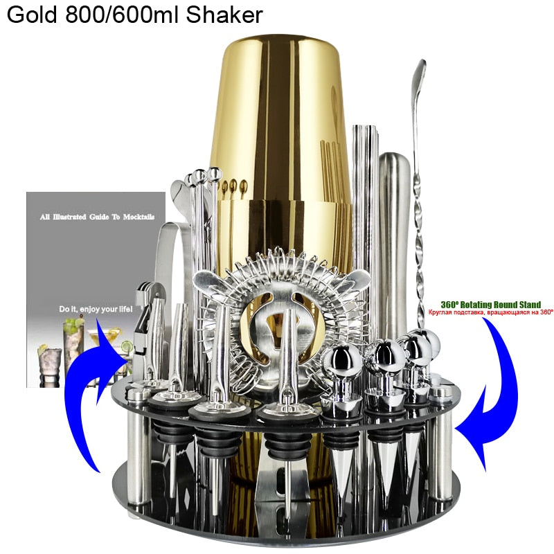 Cocktail Shaker Set with Stainless Steel Rotating Stand, Bar Tool for Gift, Experience for Drink Mixing
