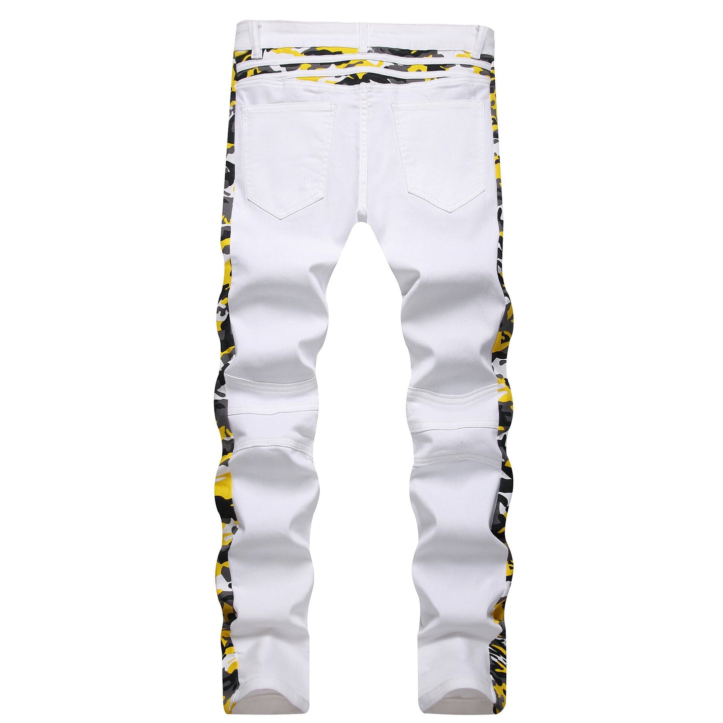 Autumn Winter White Camouflage Patchwork Jeans Mid-Waist Slim Stretch Hip Hop Pants Street Casual Wear